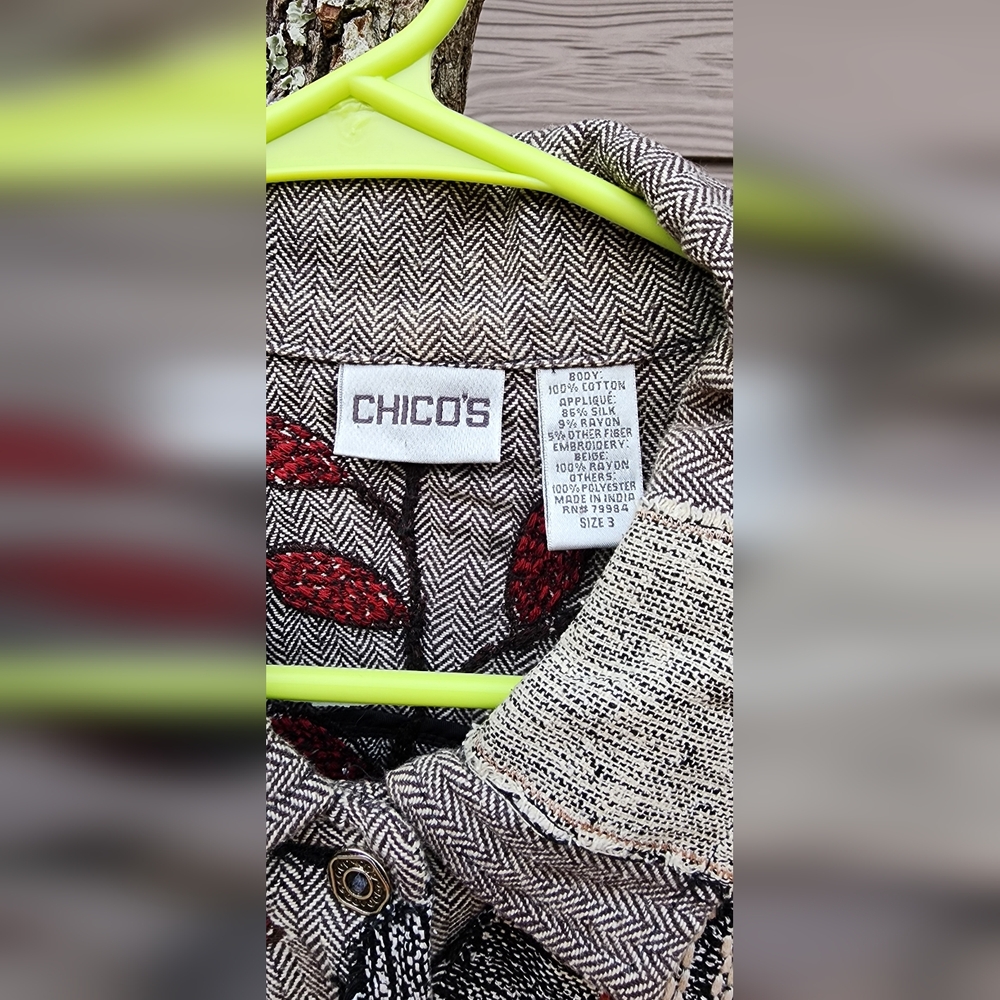 Chico's Embroidered Patchwork Vest — Neutral with Red & Rust Accents - Picture 2 of 3